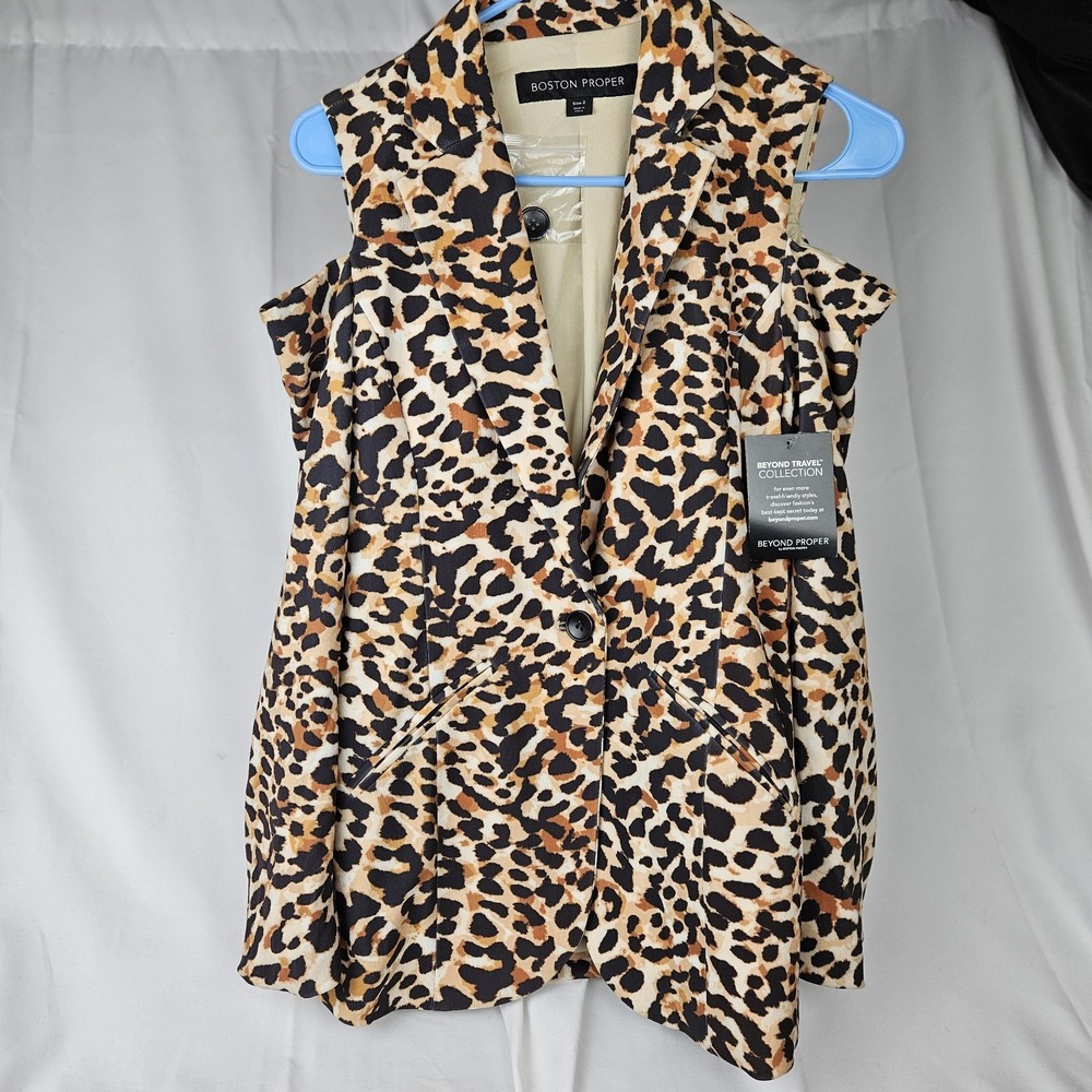 Boston Proper Women's Leopard Print Brown & Tan Nylon Vest Size 2 NWTS